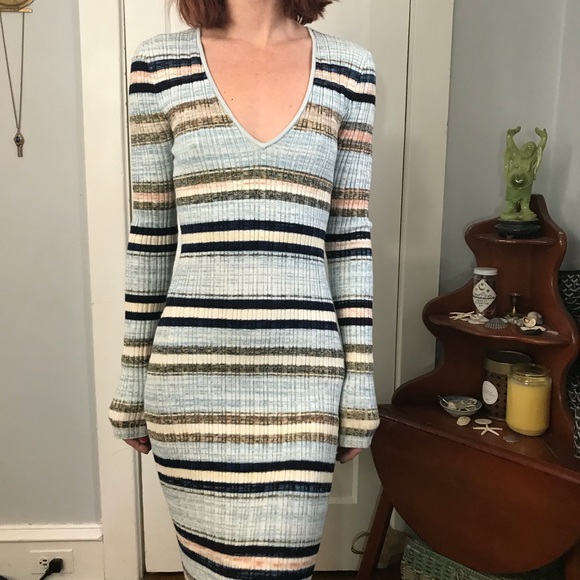 Free People Blue Striped Knit Bodycon Maxi Dress - Picture 10 of 11